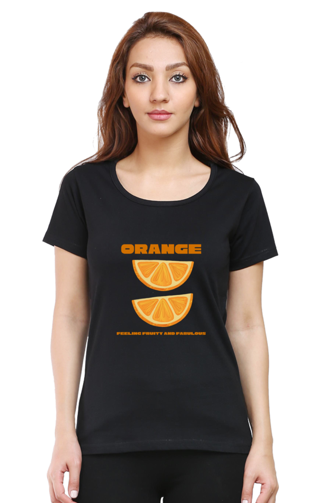 Orange Graphic Printed T-shirt Tee for Women