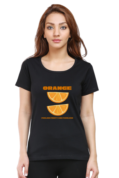 Orange Graphic Printed T-shirt Tee for Women